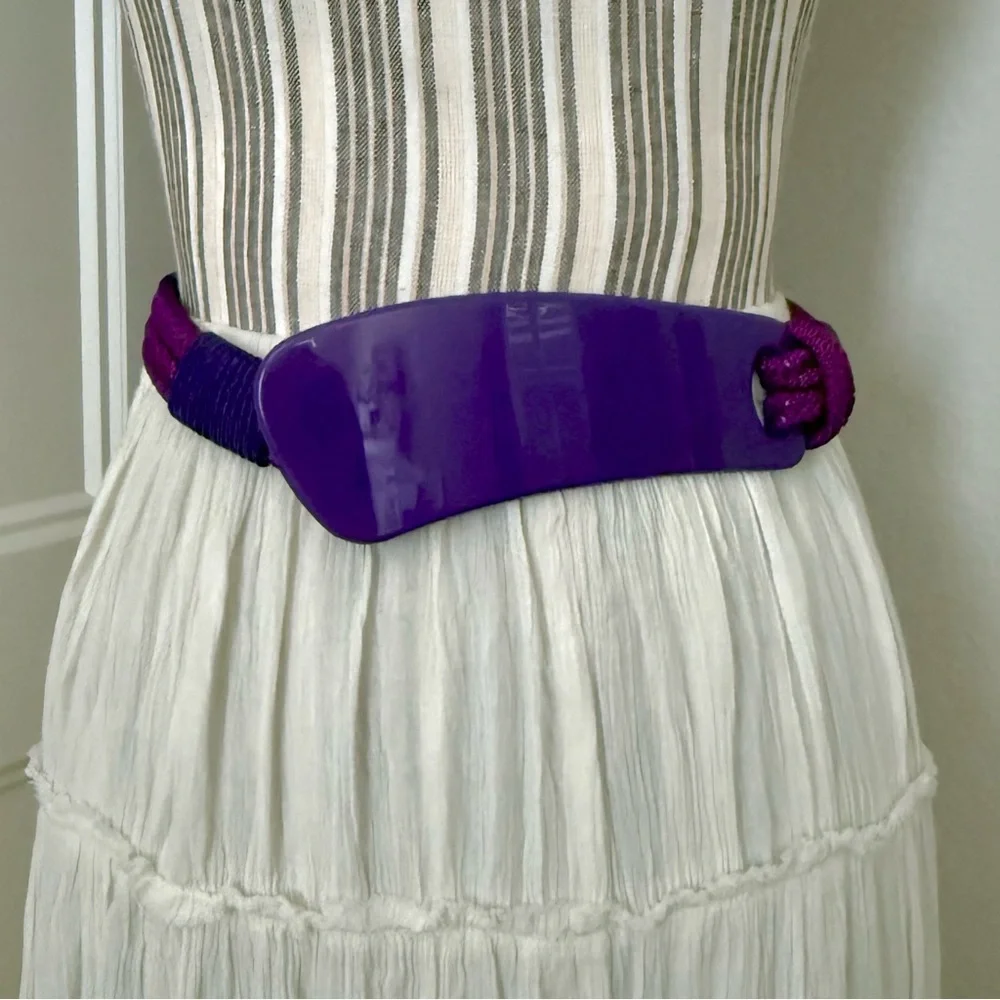 Vintage 80s Purple Patent Wide Elastic Belt – Glossy Statement